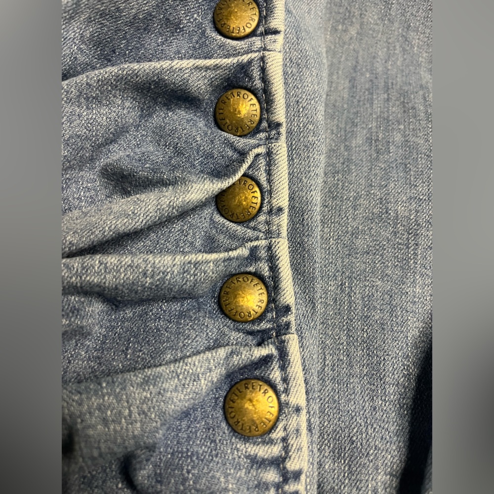Retrofete Washed Light Blue Denim Button-Front Mini Dress - Picture 10 of 13